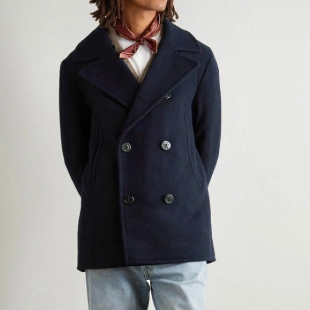 J Crew Dock Icon Wool Blend Pea Coat US Navy Blue Sailor 40s Retro Men’s Medium - Picture 2 of 13